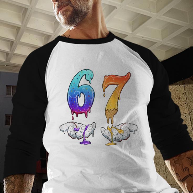 Six Seven Ice Cream Drip Cool Meme 67 Number Baseball Baseball Raglan Shirt Six Seven Ice Cream Drip Cool Meme 67 Number Baseball Baseball Raglan Shirt
