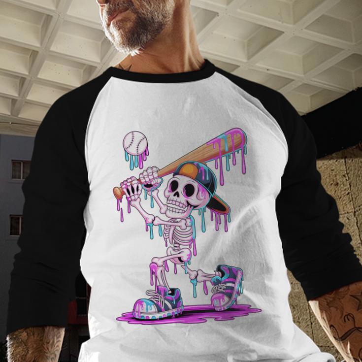 Skeleton Baseball Drip Boys Youth Kids Halloween Baseball Raglan Shirt