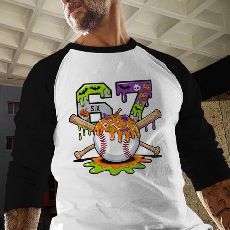 Spooky Halloween Baseball Ice Cream Dripping Six Seven 6 7 Baseball Raglan Shirt