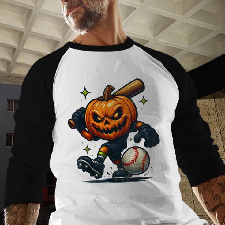 Spooky Halloween Scary Pumpkin Baseball Player Witchy Vibes Baseball Raglan Shirt
