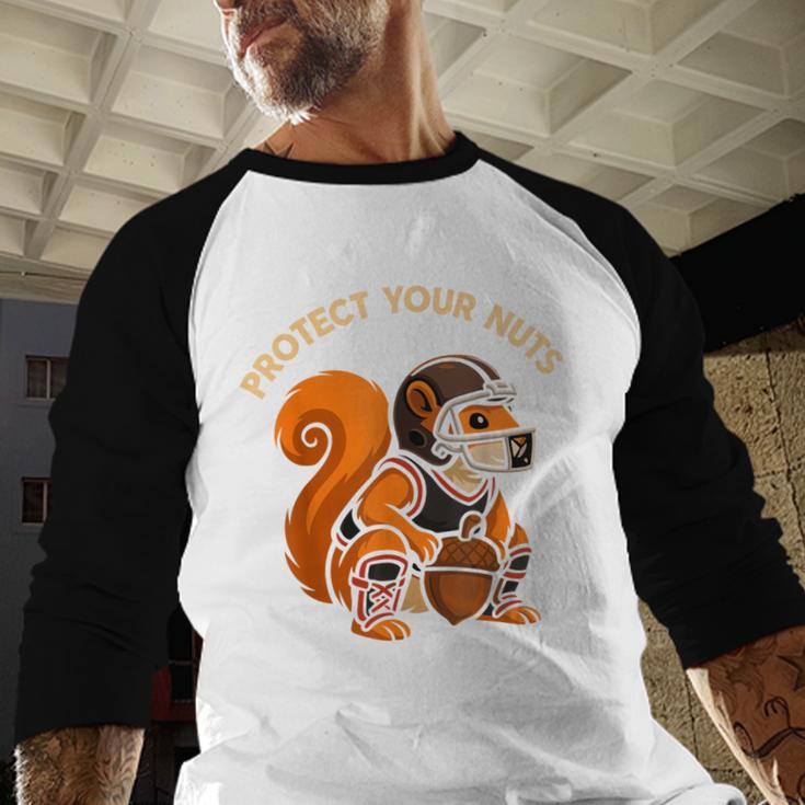 Squirell Baseball Catcher Player Joke Tee Protect Your Nuts Baseball Raglan Shirt
