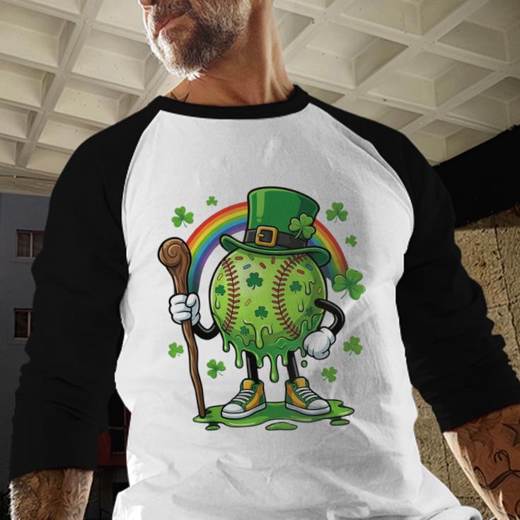 St Patricks Day Baseball Leprechaun Rainbow Green Baseball Baseball Raglan Shirt