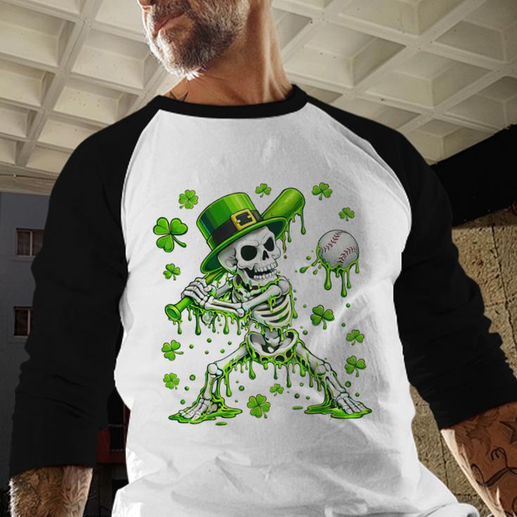 St Patricks Day Baseball Skeleton Irish Leprechaun Hat Boys Baseball Raglan Shirt