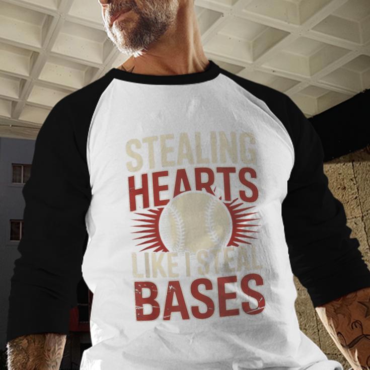 Stealing Hearts Like I Steal Bases Baseball Valentine Retro Baseball Raglan Shirt