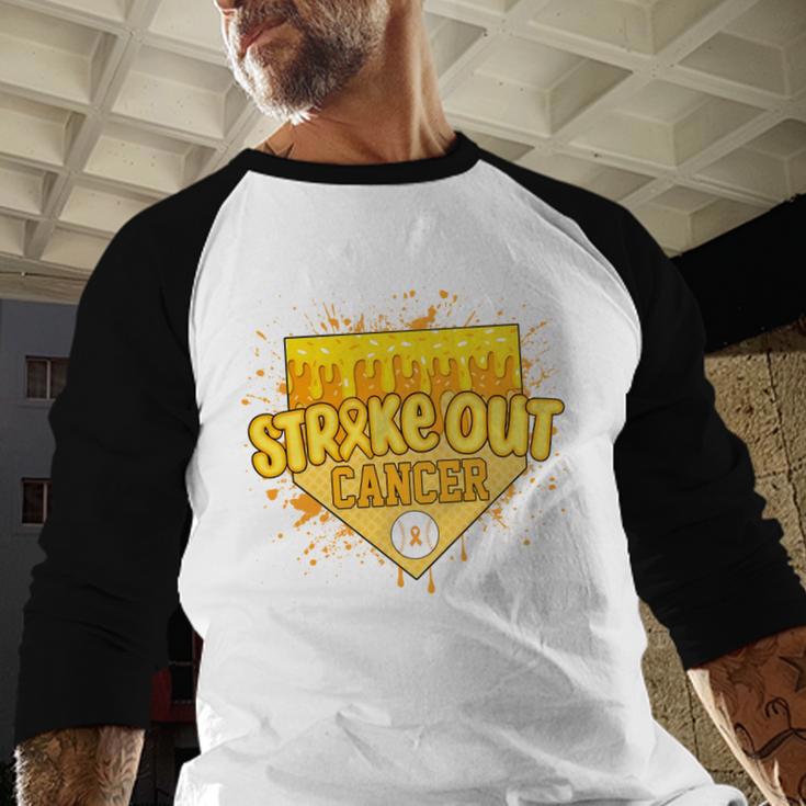 Strike Out Childhood Cancer Boys Baseball Drip Gold Ribbon Baseball Raglan Shirt Strike Out Childhood Cancer Boys Baseball Drip Gold Ribbon Baseball Raglan Shirt