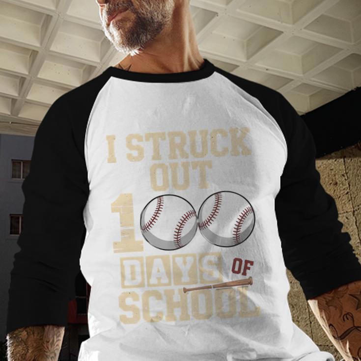 I Struck Out 100 Days Of School Baseball Fan Students Batter Premium Tri-Blend Baseball Raglan Shirt