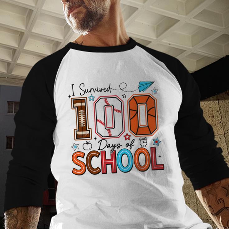 I Survived 100 Days Baseball Football Basketball School Kids Baseball Raglan Shirt
