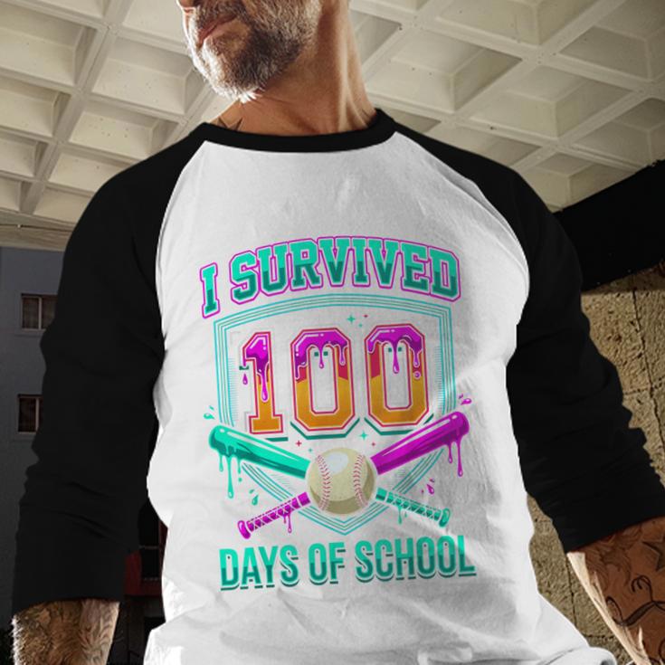 I Survived 100 Days Of School Baseball Drip Baseball Raglan Shirt I Survived 100 Days Of School Baseball Drip Baseball Raglan Shirt