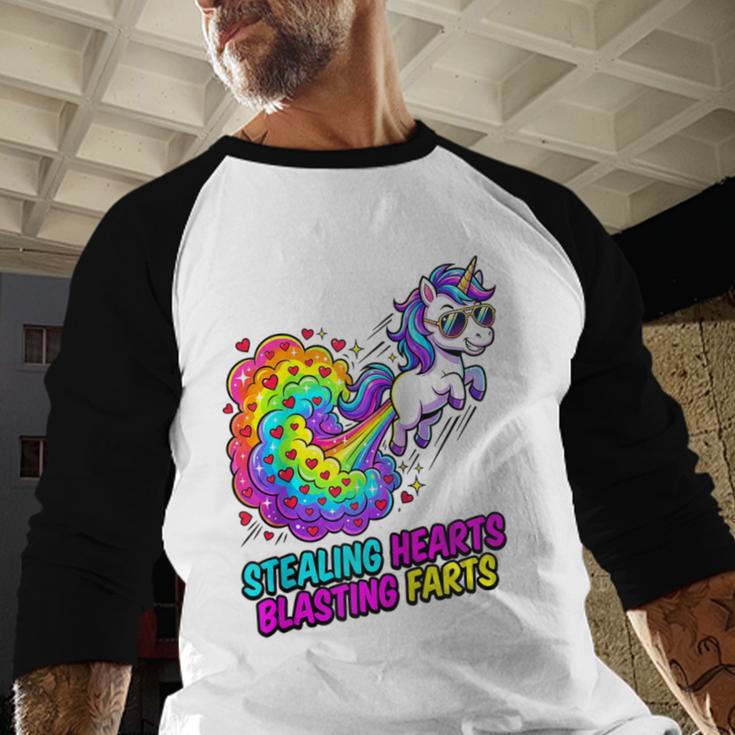 Unicorn Fart Valentine Stealing Hearts Blasting Farts Raglan Baseball Tee Baseball Raglan Shirt