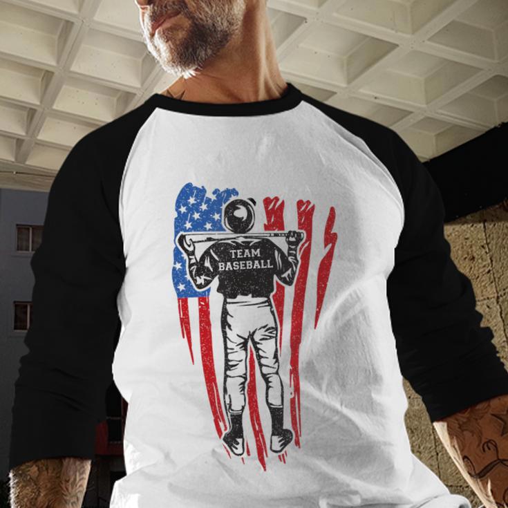 US Flag Baseball Player Batter Sport Lover Team Coach Family Baseball Raglan Shirt