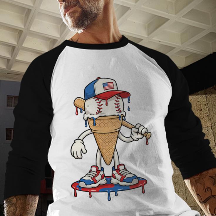 USA Patriotic Baseball Ice Cream Cone Freedom Baseball Raglan Shirt