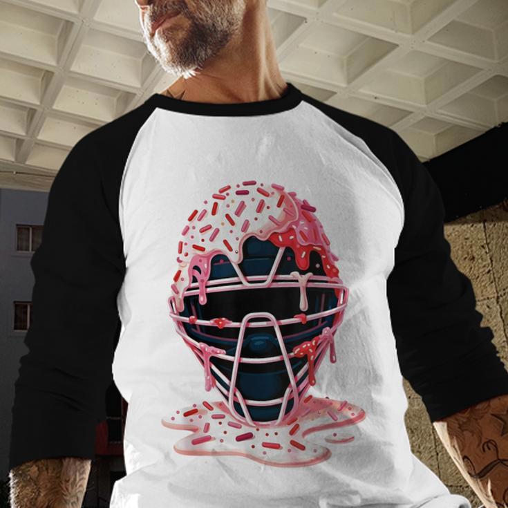 Valentine Baseball Catcher Mask Ice Cream Drip Tee For Boys Baseball Raglan Shirt