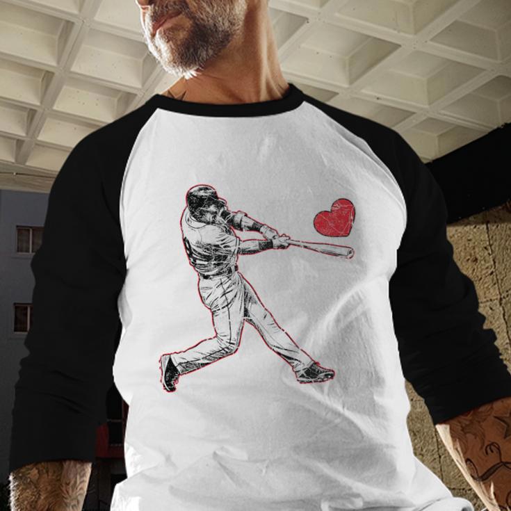 Valentines Baseball Batter Heart Player Silhouette Premium Tri-Blend Baseball Raglan Shirt