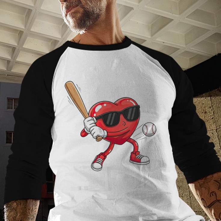 Valentines Bruh Red Heart Playing Baseball Men Boys Kids Baseball Raglan Shirt