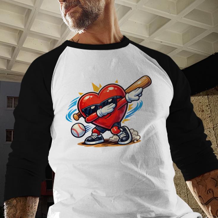 Valentines Day Baseball Dabbing Red Heart Love Boys Baseball Raglan Shirt