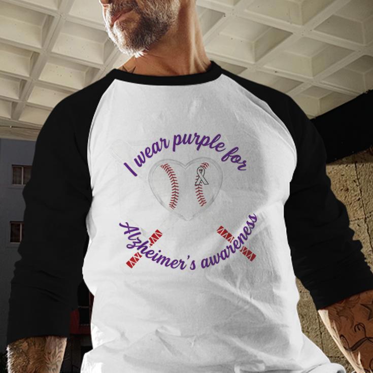 I Wear Purple For Alzheimers Awareness Baseball Heart Ribbon Baseball Raglan Shirt I Wear Purple For Alzheimers Awareness Baseball Heart Ribbon Baseball Raglan Shirt