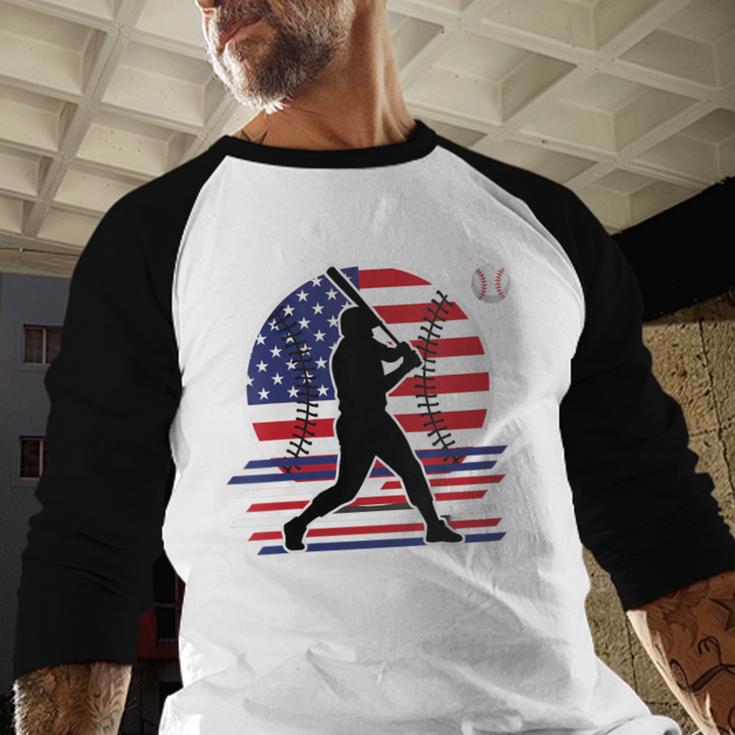Women's Batter Patriotic American Flag Baseball Silks Baseball Raglan Shirt