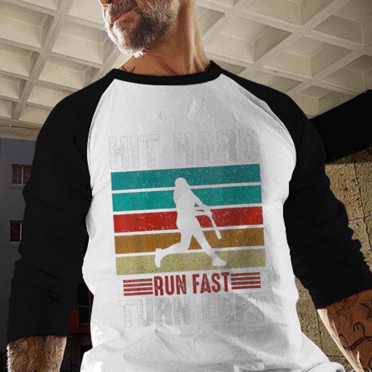 Women's Retro Hit Hard Run Fast Turn Left Baseball Lover Baseball Raglan Shirt