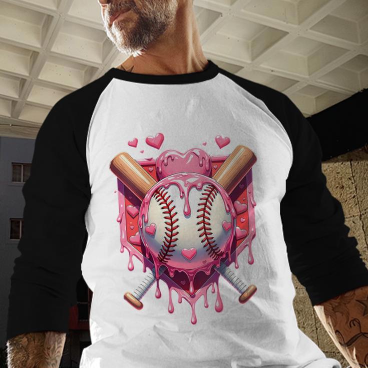 Women's Valentines Day Baseball Boys Ice Cream Drip Heart Youth Kids Baseball Raglan Shirt