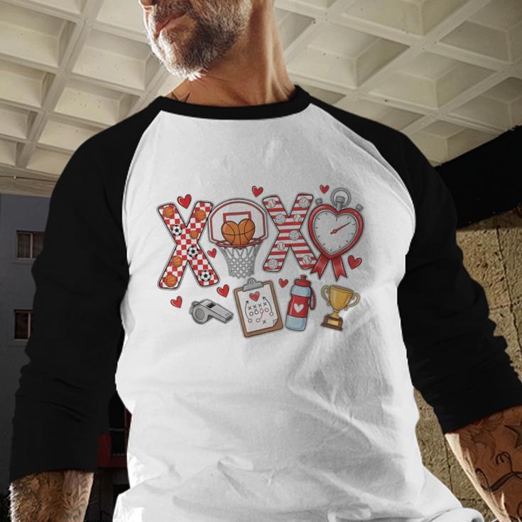 XOXO Physical Education Valentines Day Baseball Football Men Baseball Raglan Shirt XOXO Physical Education Valentines Day Baseball Football Men Baseball Raglan Shirt