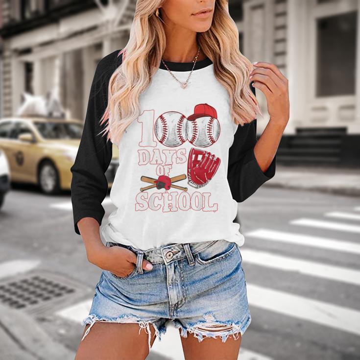 Baseball Happy 100 Days Of School Boy Girl Kid Teacher Baseball Raglan Shirt