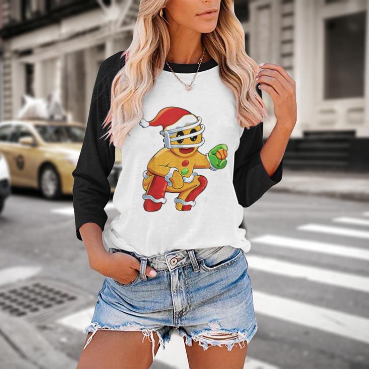 Christmas Gingerbread Man Baseball Player Catcher Baseball Raglan Shirt Christmas Gingerbread Man Baseball Player Catcher Baseball Raglan Shirt