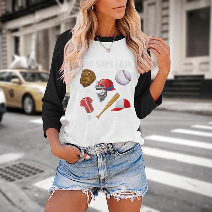 God Says I Am Baseball Player Catcher Pitcher Boys Men Baseball Raglan Shirt God Says I Am Baseball Player Catcher Pitcher Boys Men Baseball Raglan Shirt