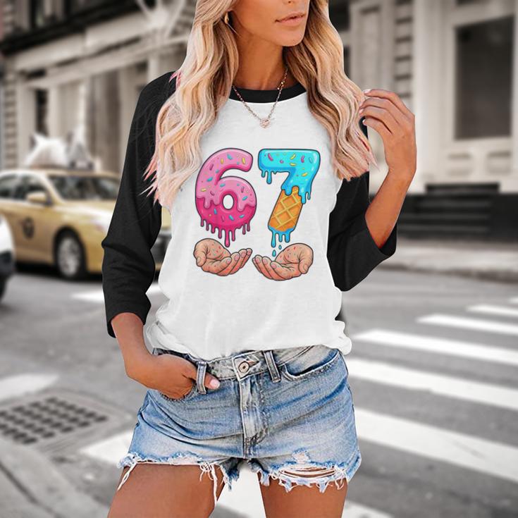 Six Seven 6-7 Baseball Ice Cream Drip 67 Meme Hands Baseball Raglan Shirt Six Seven 6-7 Baseball Ice Cream Drip 67 Meme Hands Baseball Raglan Shirt