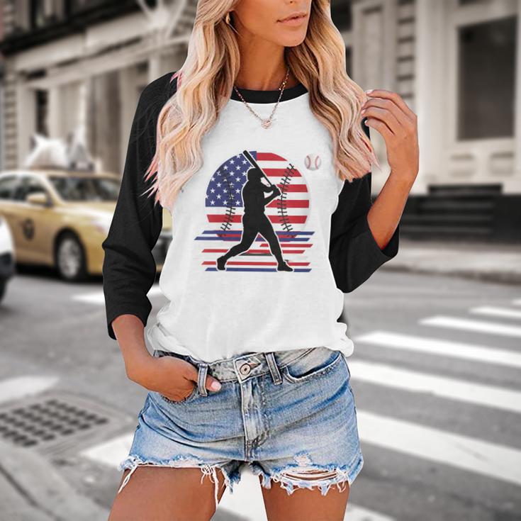 Women's Batter Patriotic American Flag Baseball Silks Baseball Raglan Shirt