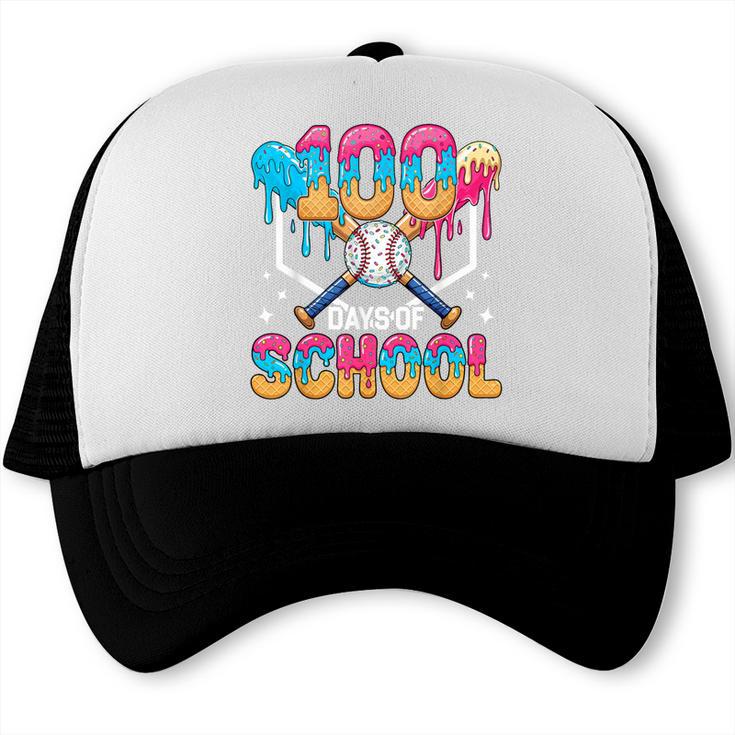 100 Days Of School Baseball Boys Ice Cream Drip 100th Day Trucker Cap