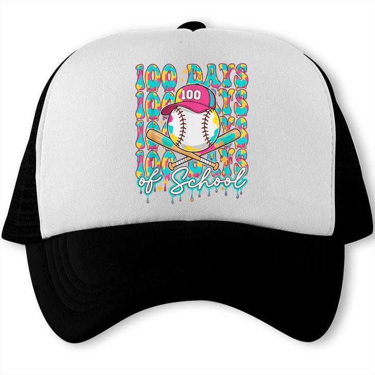 100 Days Of School Drip Baseball 100th Day Baseball School Trucker Cap
