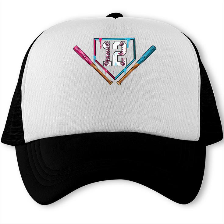 12th Birthday Baseball Ice Cream Drip 12 Years Old Boy Kids Trucker Cap