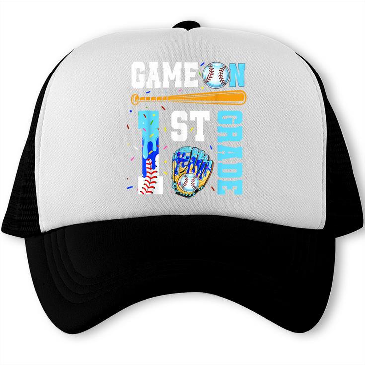1st Grade Back To School Baseball Drip Ice Cream Game On Trucker Cap 1st Grade Back To School Baseball Drip Ice Cream Game On Trucker Cap