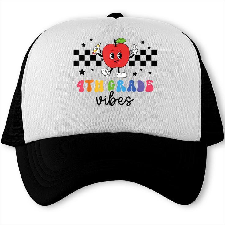 4th Grade Vibes Retro Groovy Apple Back To School Trucker Cap