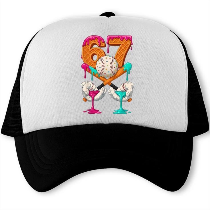 6 7 Ice Cream Drip Baseball Number 67 Player Boy Girl Kids Trucker Cap