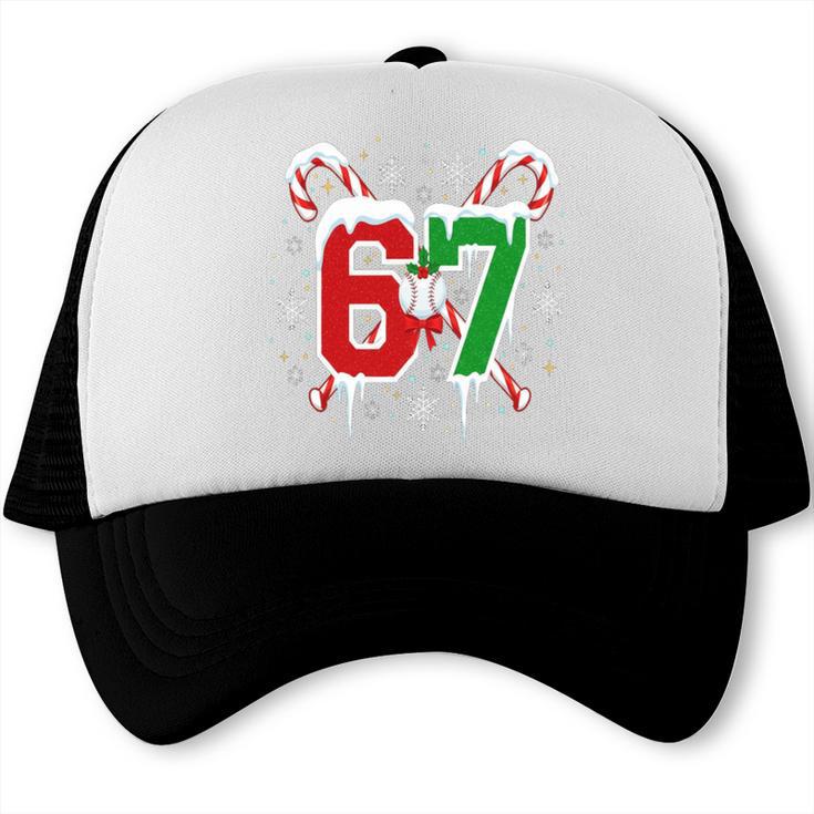 67 Baseball Christmas Candy Cane Snowflake Holiday Sports Trucker Cap 67 Baseball Christmas Candy Cane Snowflake Holiday Sports Trucker Cap
