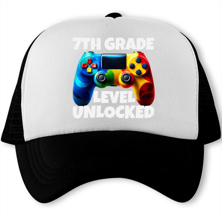 7th Grade Level Unlocked Back To School Gamer Boys Girls Trucker Cap 7th Grade Level Unlocked Back To School Gamer Boys Girls Trucker Cap