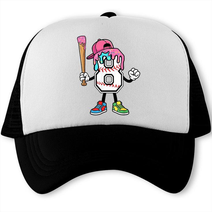 8th Birthday Baseball Ice-Cream Drip 8 Years Old Boys Girls Trucker Cap