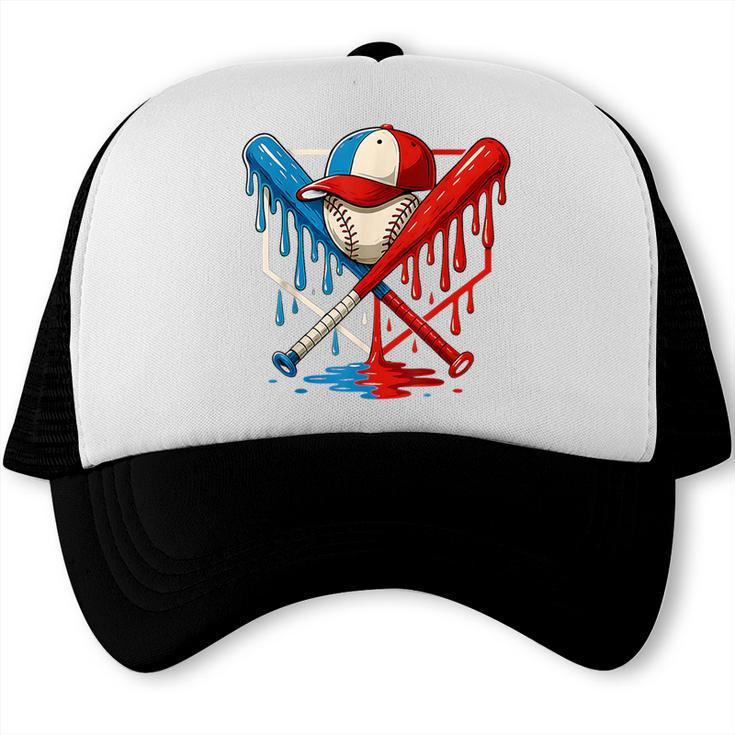 American Baseball Drip Graffiti Ball And Bat Trucker Cap