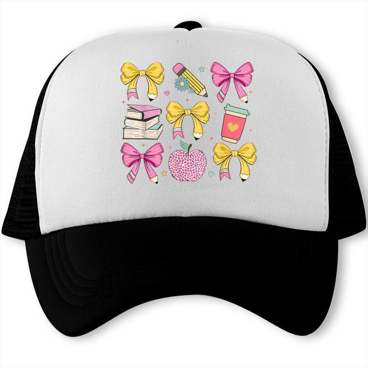 Apple Coquette Bow Books First Day Of School Back To School Trucker Cap Apple Coquette Bow Books First Day Of School Back To School Trucker Cap