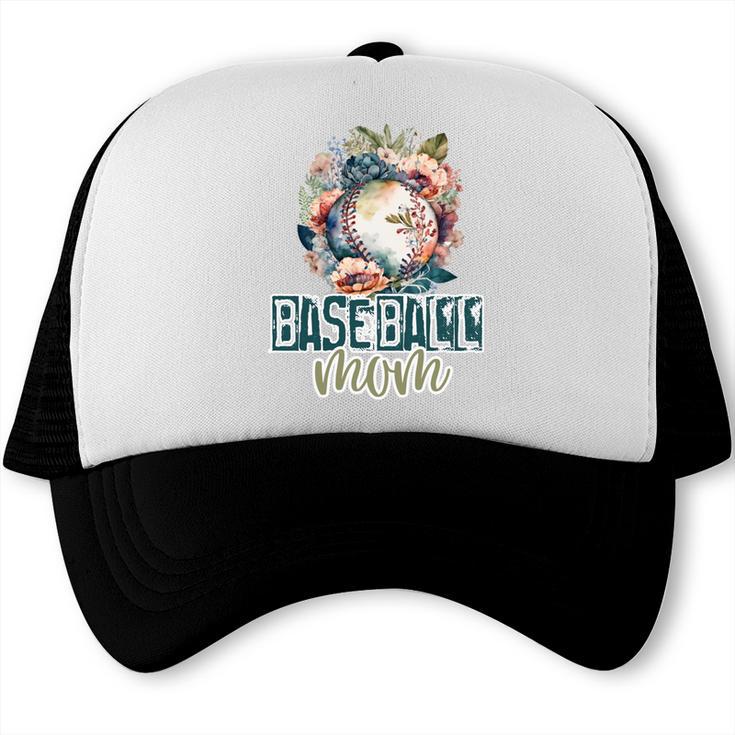 Artsy Baseball Mom Flowers Unique Game Day Ball Distressed Trucker Cap Artsy Baseball Mom Flowers Unique Game Day Ball Distressed Trucker Cap