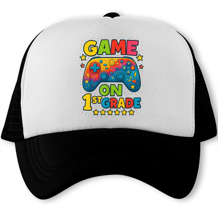 Back To School 1st Grade Boys Gamer First Day School Level Trucker Cap Back To School 1st Grade Boys Gamer First Day School Level Trucker Cap