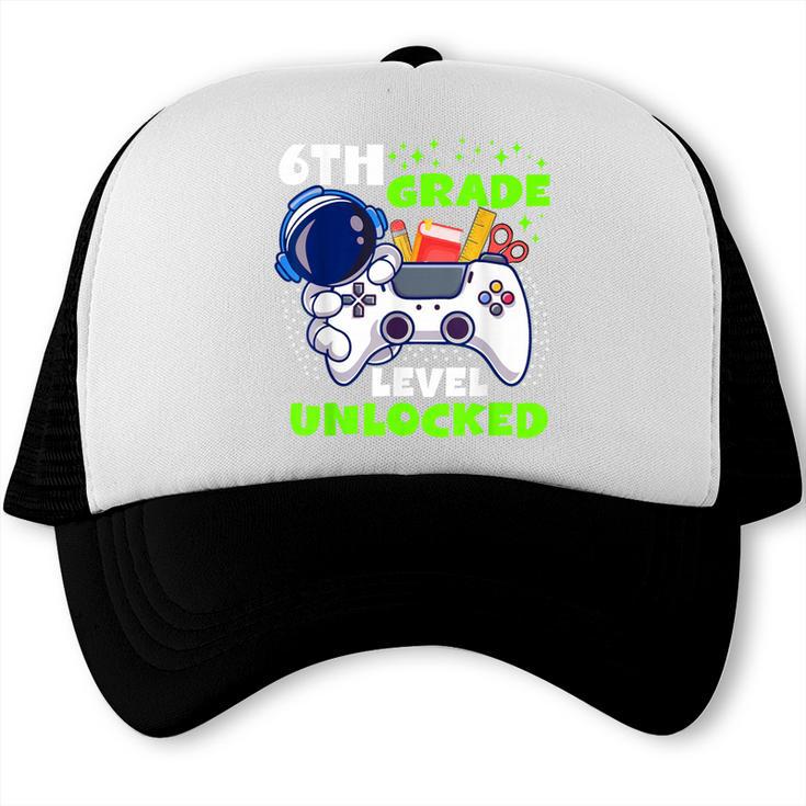 Back To School 6th Grade Level Unlocked Gamer Boys Kids Trucker Cap