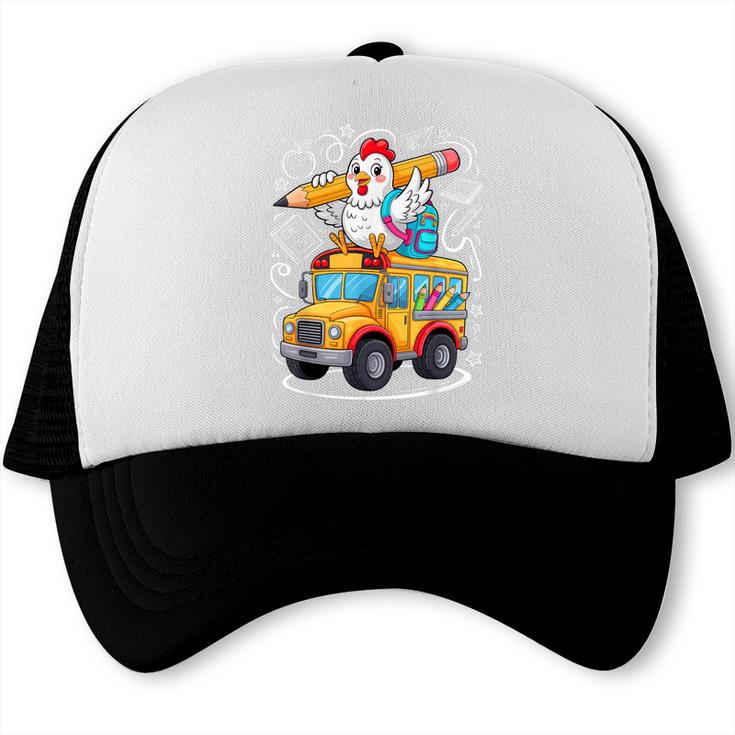 Back To School Chicken School Bus 100 Days Of School Trucker Cap