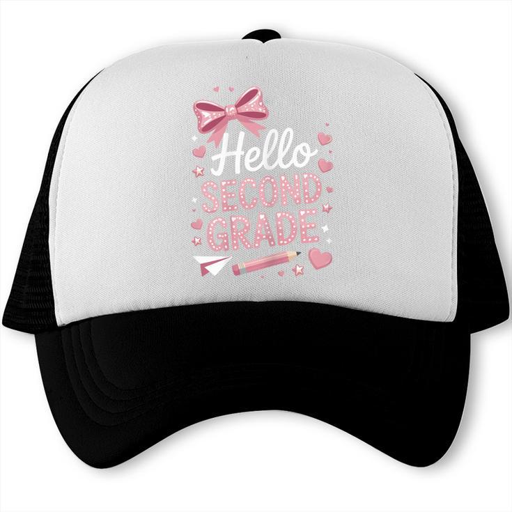Back To School Cute Pink Coquette Girls Hello Second Grade Trucker Cap Back To School Cute Pink Coquette Girls Hello Second Grade Trucker Cap