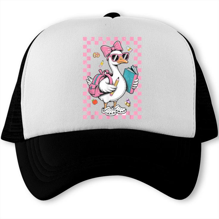 Back To School Goose First Day Of School Boy Girl Trucker Cap