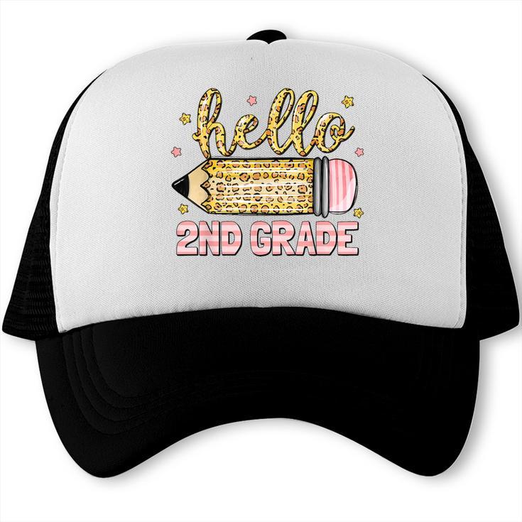 Back To School Hello Second 2nd Grade Leopard Pencil Girl Trucker Cap Back To School Hello Second 2nd Grade Leopard Pencil Girl Trucker Cap