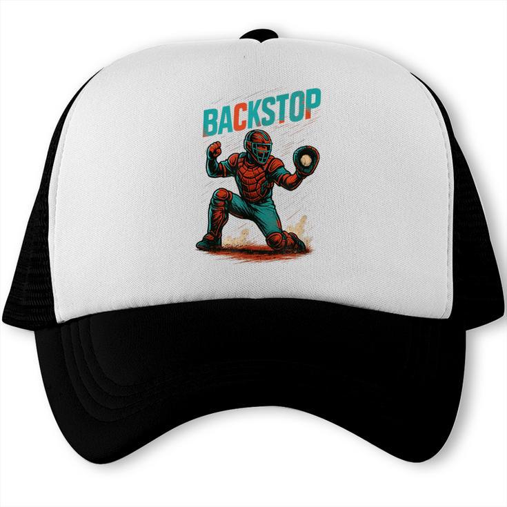 Backstop Catcher Baseball Graphic Trucker Cap
