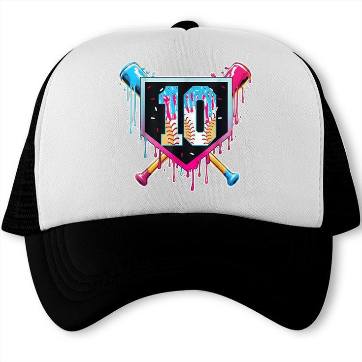 Baseball 10 Year Old Boy Ice Cream Drip 10th Birthday Player Trucker Cap