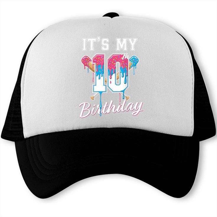Baseball 10 Year Old Ice Cream Drip 10th Birthday Boys Trucker Cap